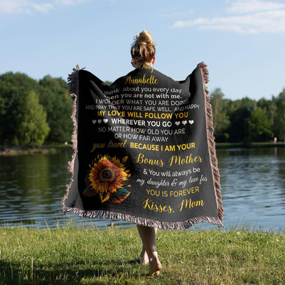 To My Bonus Daughter My Love Will Follow You Personalized Heirloom Woven Blanket - Mallard Moon Gift Shop