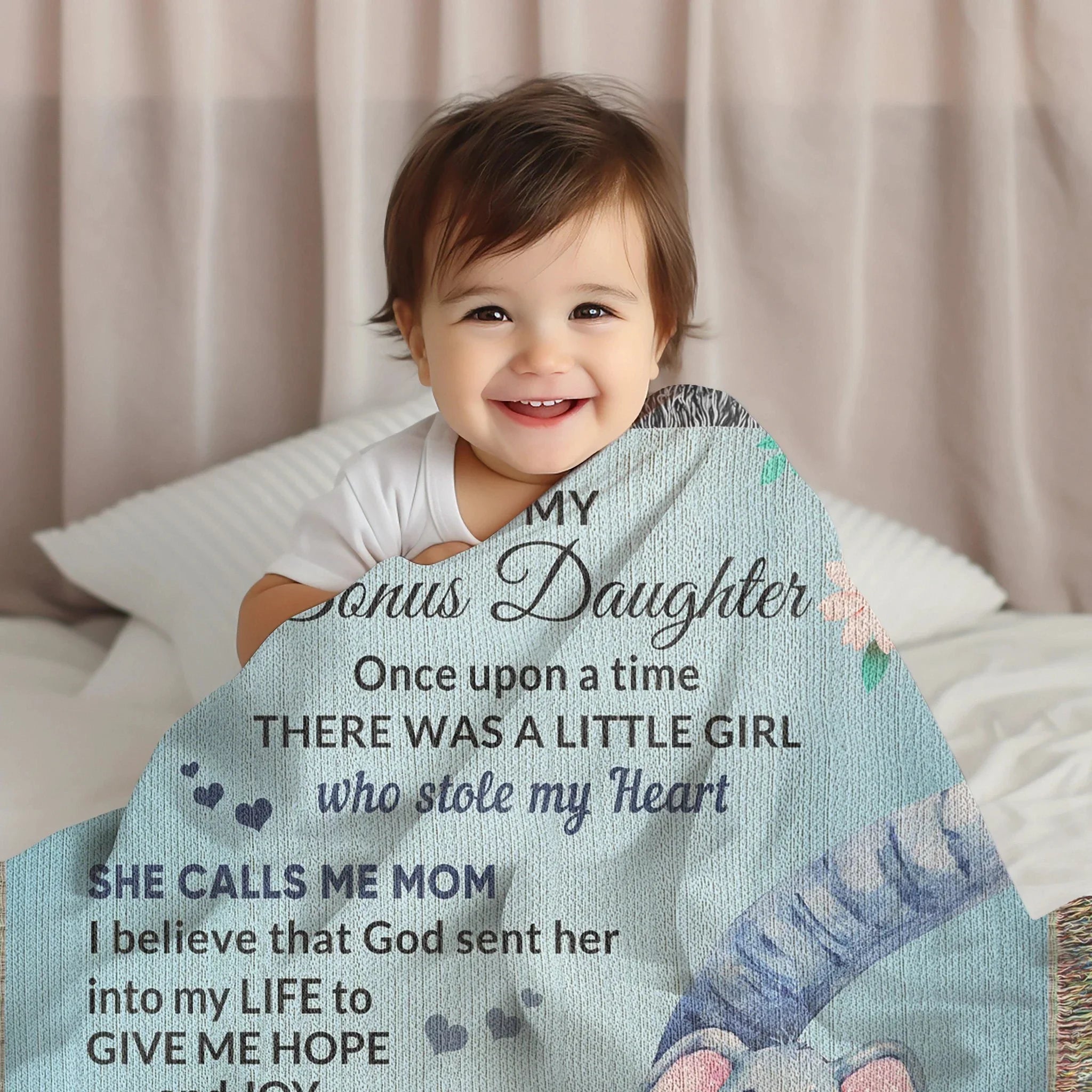To My Bonus Daughter, You bring me Hope and Joy Heirloom Woven Blanket