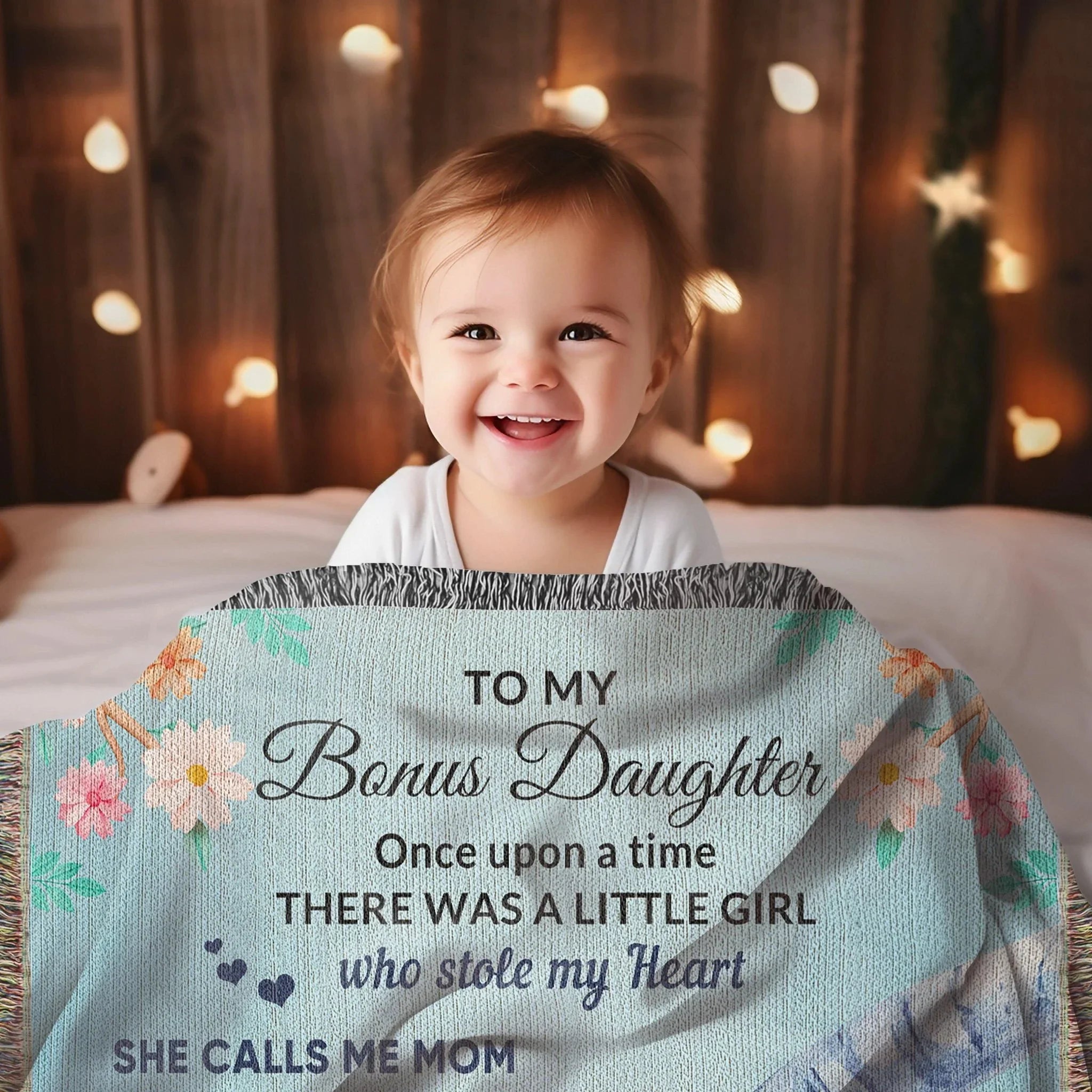 To My Bonus Daughter, You bring me Hope and Joy Heirloom Woven Blanket