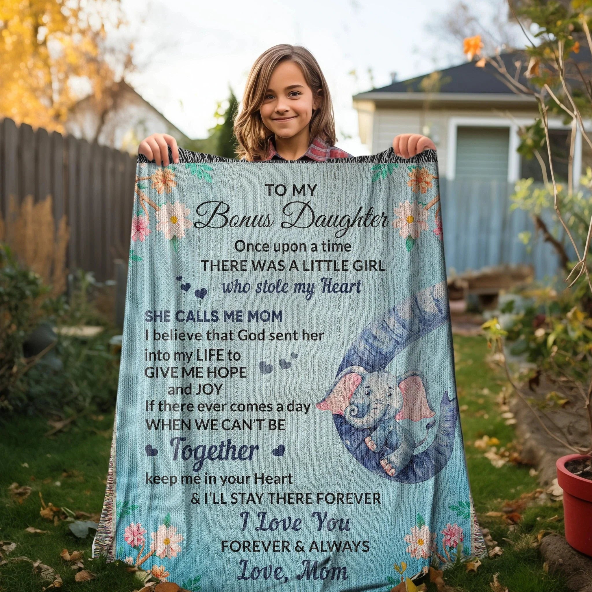 To My Bonus Daughter, You bring me Hope and Joy Heirloom Woven Blanket