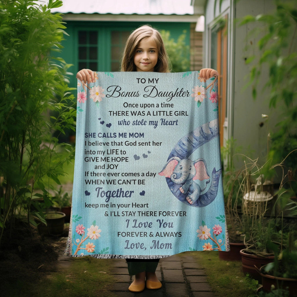 To My Bonus Daughter, You bring me Hope and Joy Heirloom Woven Blanket