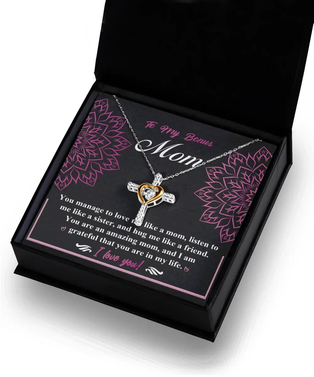 To My Bonus Mom - I am Grateful You Are In My Life - Cross Pendant Necklace