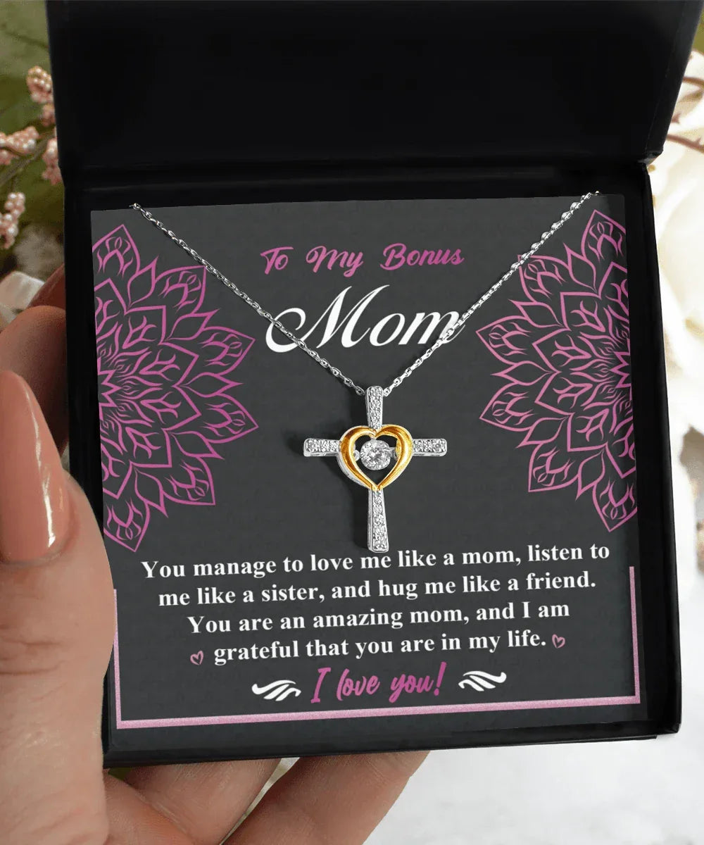 To My Bonus Mom - I am Grateful You Are In My Life - Cross Pendant Necklace