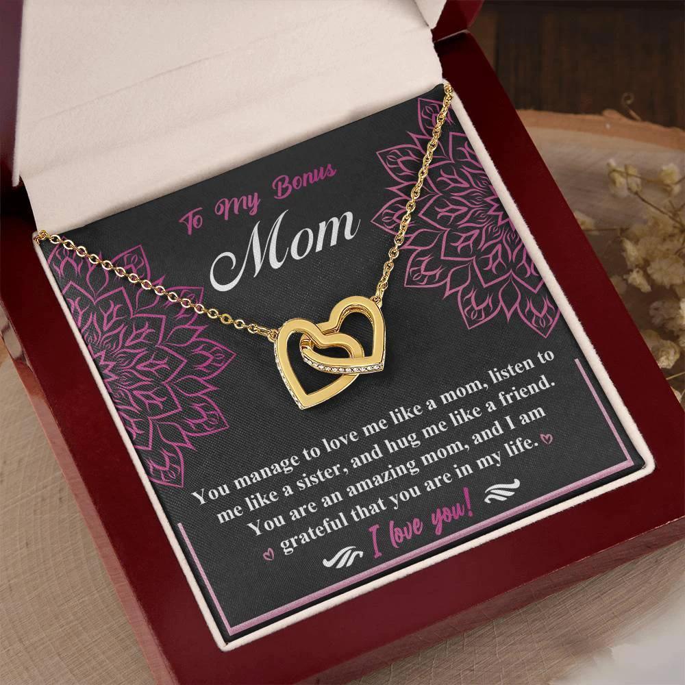 To My Bonus Mom - I am Grateful You Are in My Life - Interlocking Hearts Pendant Necklace