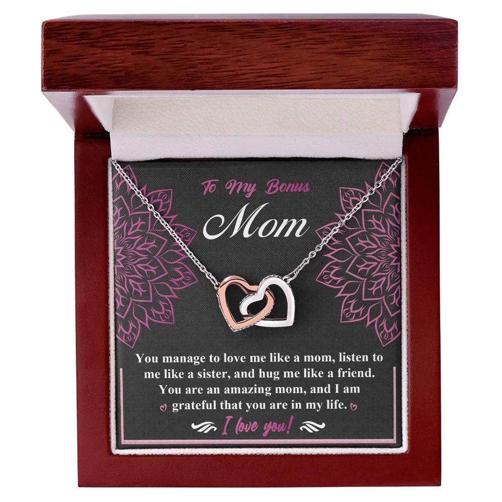 To My Bonus Mom - I am Grateful You Are in My Life - Interlocking Hearts Pendant Necklace