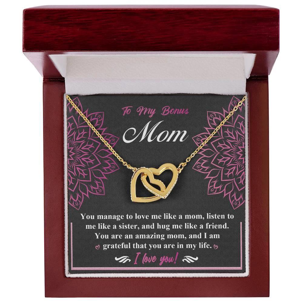 To My Bonus Mom - I am Grateful You Are in My Life - Interlocking Hearts Pendant Necklace