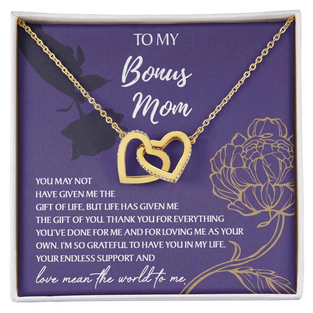 To My Bonus Mom Thank You for Everything Interlocking Hearts Pendant Necklace