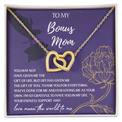 To My Bonus Mom Thank You for Everything Interlocking Hearts Pendant Necklace - Mallard Moon Gift Shop