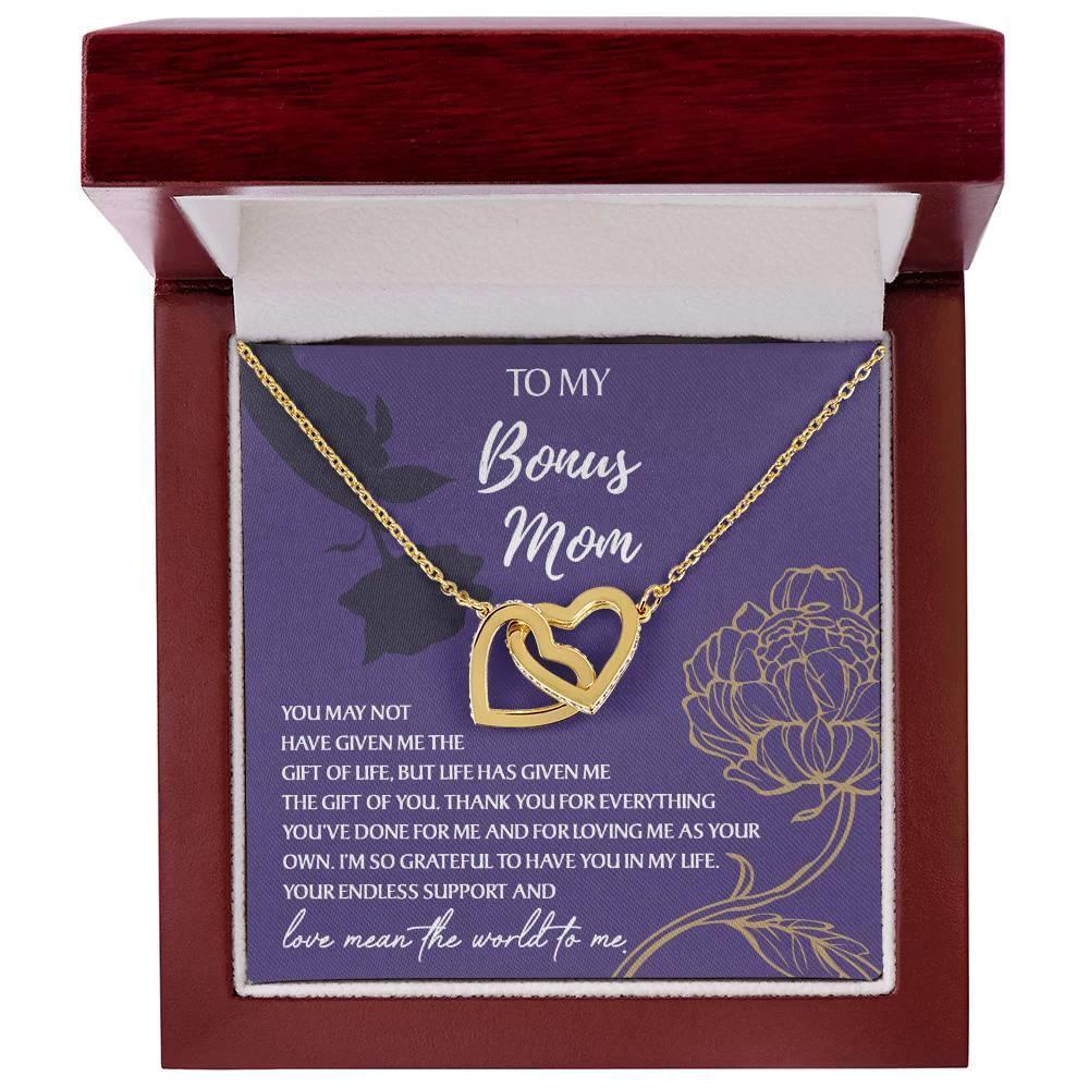 To My Bonus Mom Thank You for Everything Interlocking Hearts Pendant Necklace
