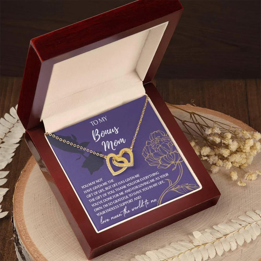 To My Bonus Mom Thank You for Everything Interlocking Hearts Pendant Necklace