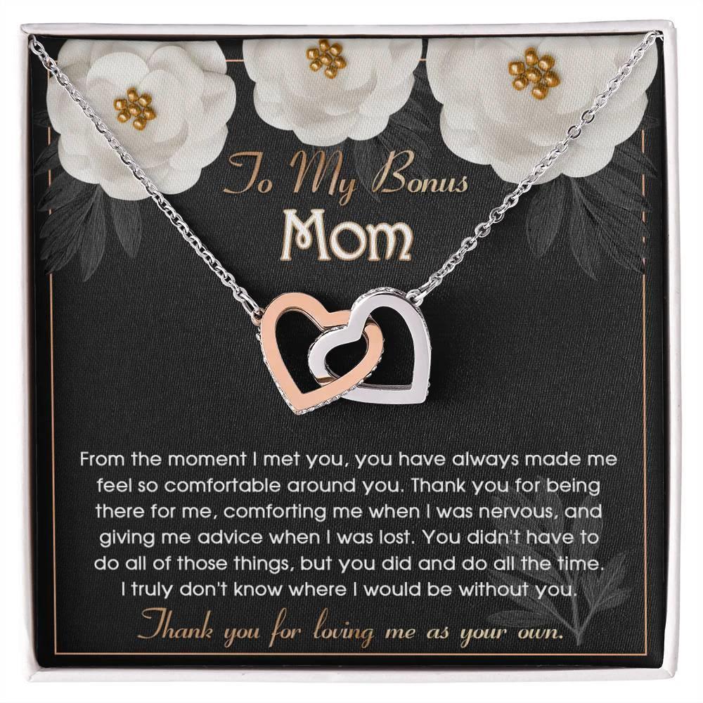 To My Bonus Mom Thank You for Loving Me as Your Own Hearts Pendant Necklace