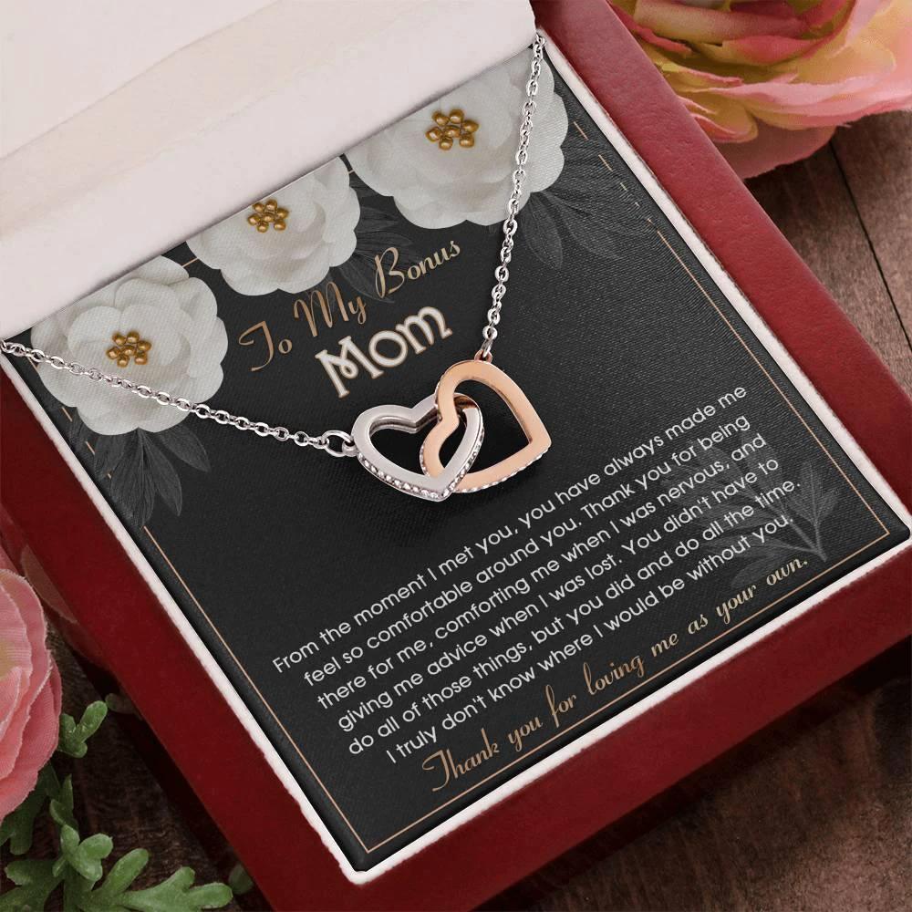 To My Bonus Mom Thank You for Loving Me as Your Own Hearts Pendant Necklace