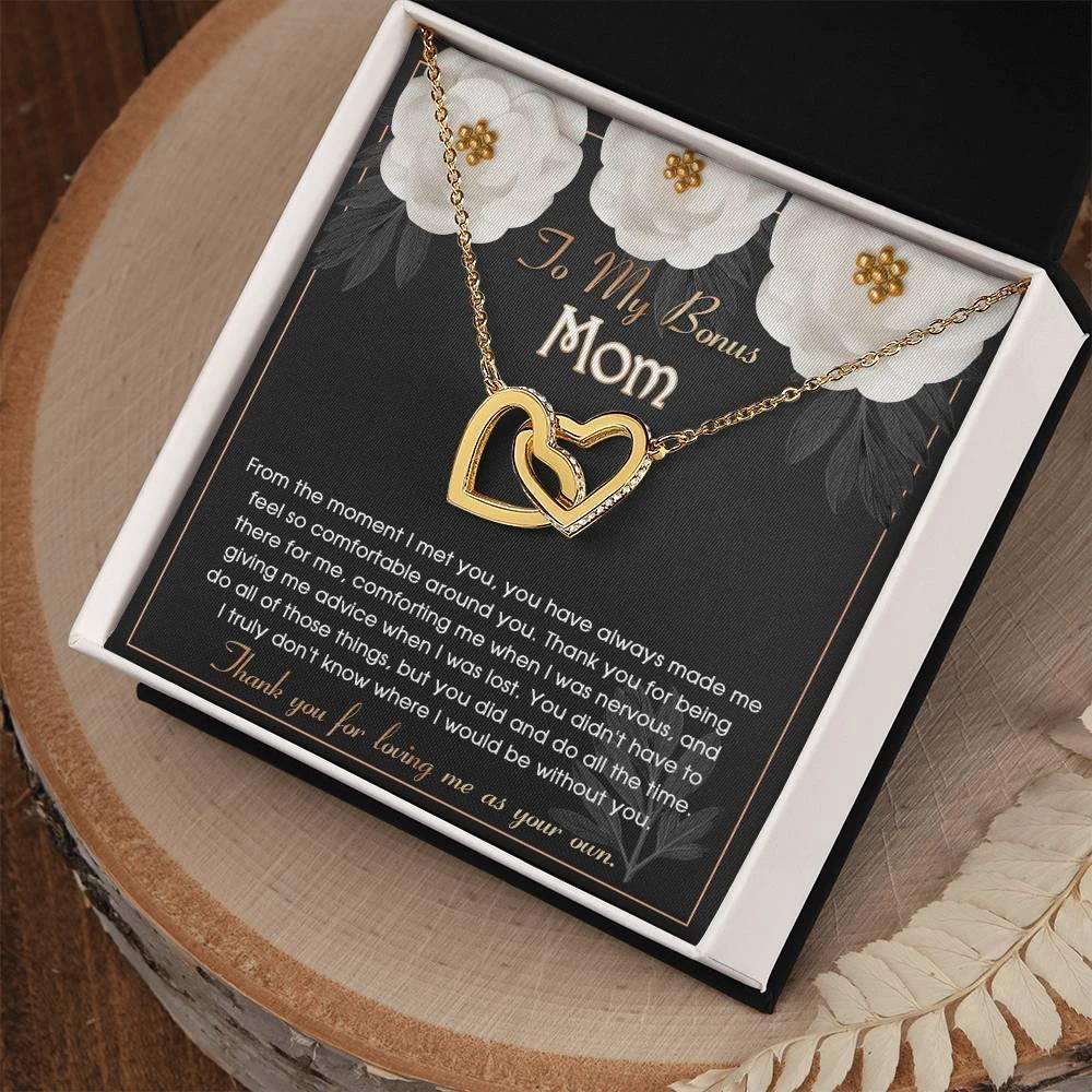 To My Bonus Mom Thank You for Loving Me as Your Own Hearts Pendant Necklace