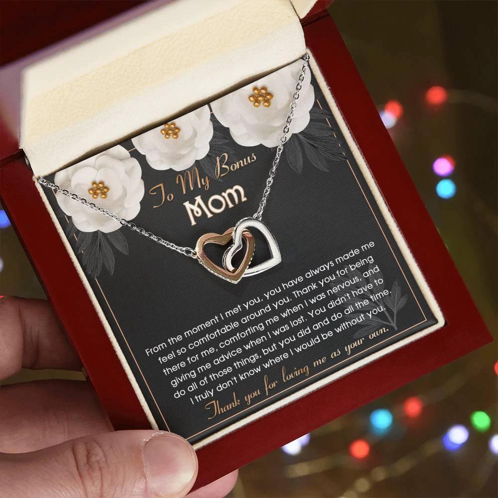 To My Bonus Mom Thank You for Loving Me as Your Own Hearts Pendant Necklace