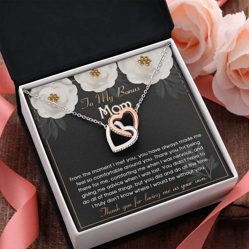 To My Bonus Mom Thank You for Loving Me as Your Own Hearts Pendant Necklace