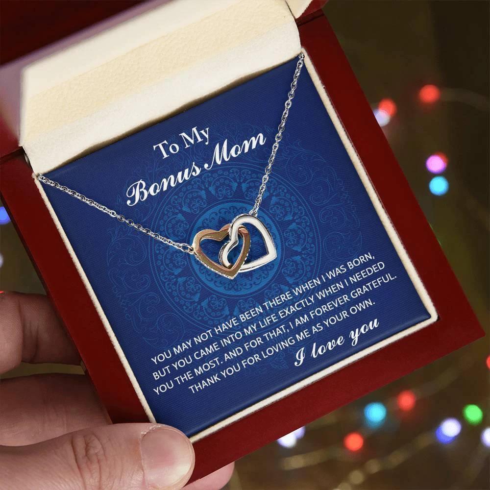 To My Bonus Mom - You Were There When I Needed You Interlocking Hearts Pendant Necklace