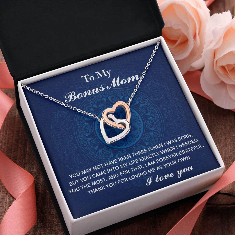 To My Bonus Mom - You Were There When I Needed You Interlocking Hearts Pendant Necklace