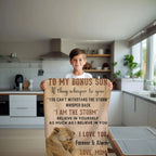 To My Bonus Son, Whisper Back, I am the Storm Heirloom Keepsake Woven Blanket