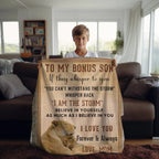 To My Bonus Son, Whisper Back, I am the Storm Heirloom Keepsake Woven Blanket