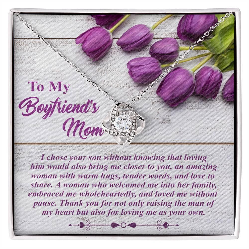 To My Boyfriend's Mother Love Knot Pendant Necklace with Heartfelt Message Card Thank You for Raising the Man of My Heart