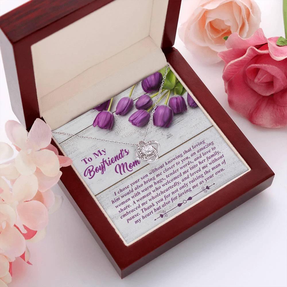 To My Boyfriend's Mother Love Knot Pendant Necklace with Heartfelt Message Card Thank You for Raising the Man of My Heart