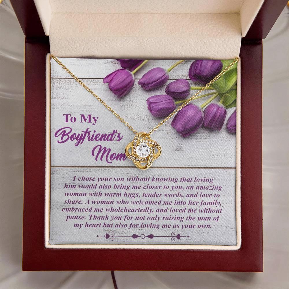 To My Boyfriend's Mother Love Knot Pendant Necklace with Heartfelt Message Card Thank You for Raising the Man of My Heart