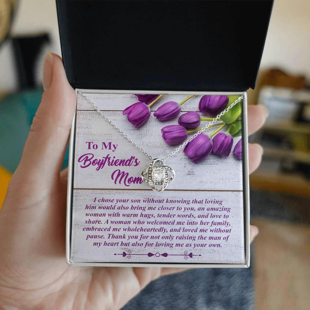 To My Boyfriend's Mother Love Knot Pendant Necklace with Heartfelt Message Card Thank You for Raising the Man of My Heart