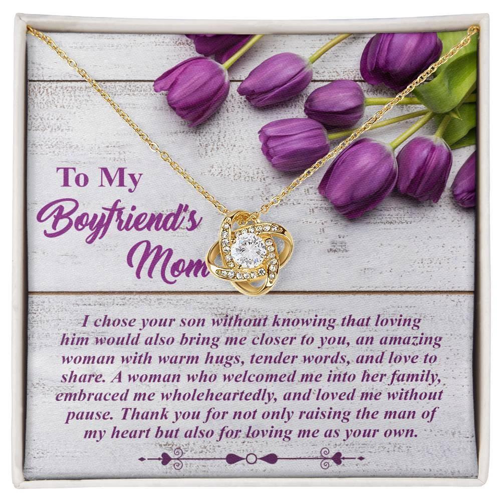 To My Boyfriend's Mother Love Knot Pendant Necklace with Heartfelt Message Card Thank You for Raising the Man of My Heart
