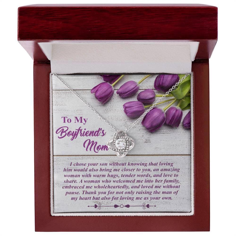 To My Boyfriend's Mother Love Knot Pendant Necklace with Heartfelt Message Card Thank You for Raising the Man of My Heart