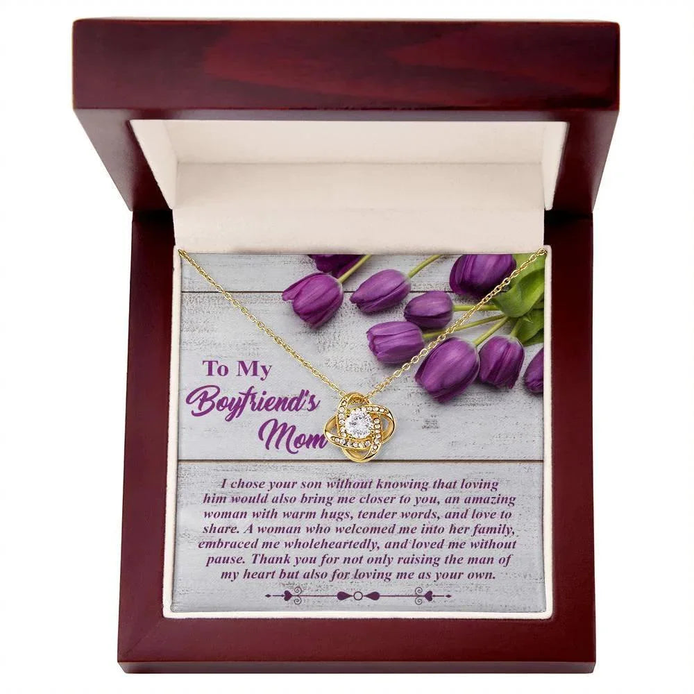 To My Boyfriend's Mother Love Knot Pendant Necklace with Heartfelt Message Card Thank You for Raising the Man of My Heart