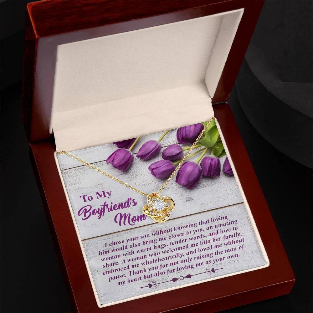 To My Boyfriend's Mother Love Knot Pendant Necklace with Heartfelt Message Card Thank You for Raising the Man of My Heart