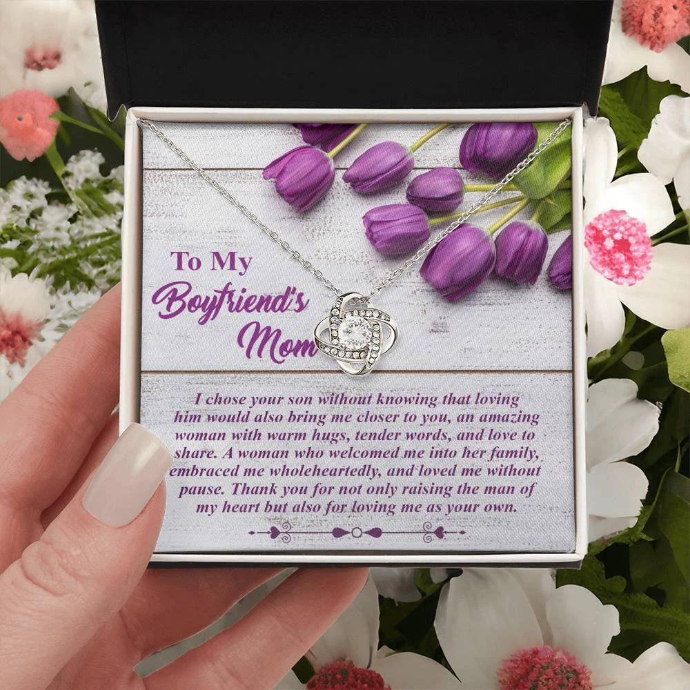 To My Boyfriend's Mother Love Knot Pendant Necklace with Heartfelt Message Card Thank You for Raising the Man of My Heart