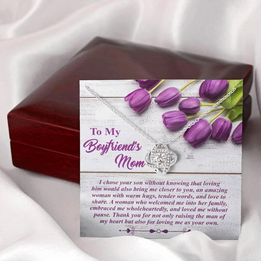 To My Boyfriend's Mother Love Knot Pendant Necklace with Heartfelt Message Card Thank You for Raising the Man of My Heart