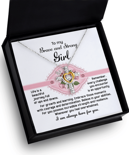 To My Brave and Strong Girl I am Always Here For You Birthday Confirmation Graduation Cross Pendant Necklace Gift - Mallard Moon Gift Shop