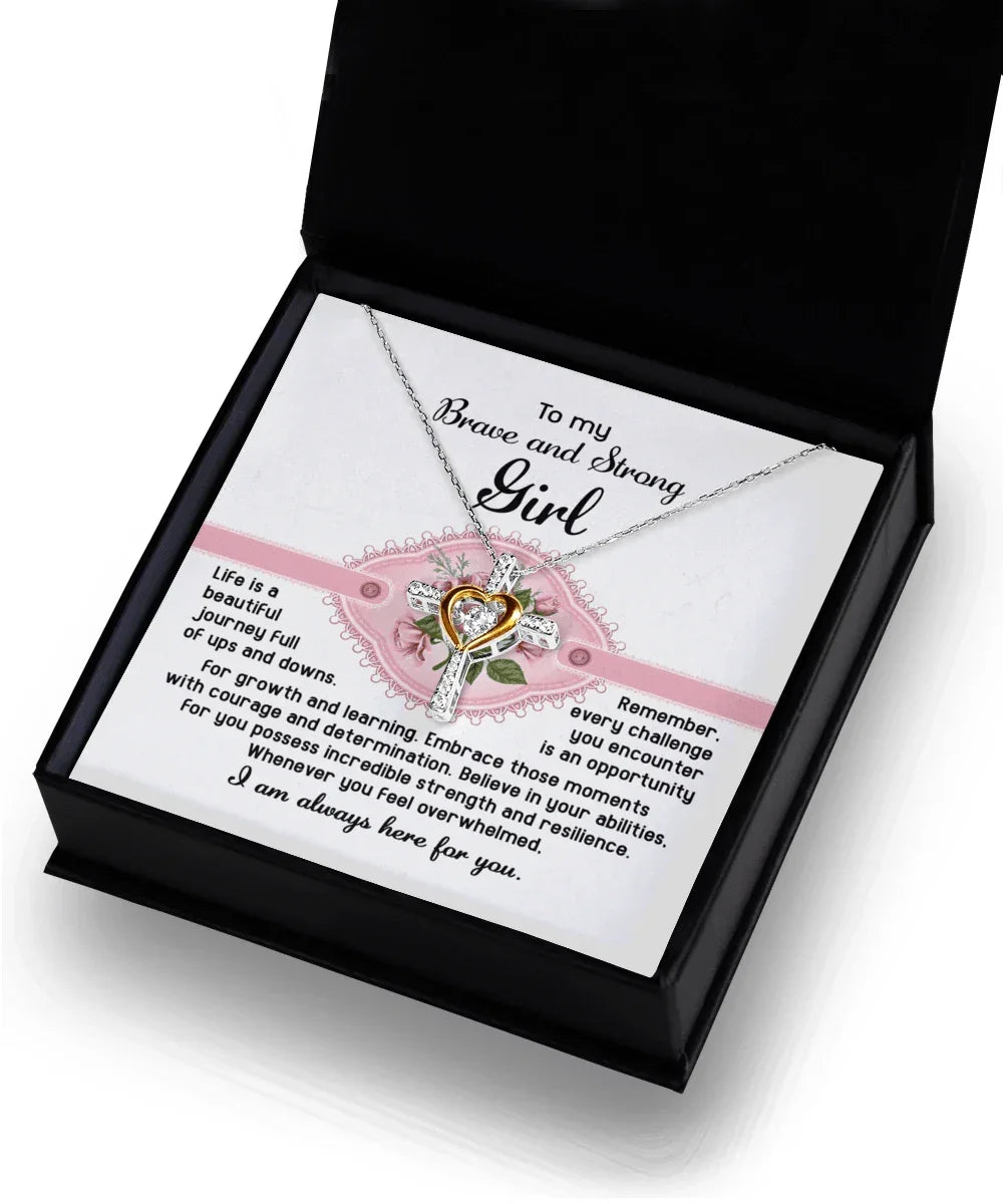 To My Brave and Strong Girl I am Always Here For You Birthday Confirmation Graduation Cross Pendant Necklace Gift