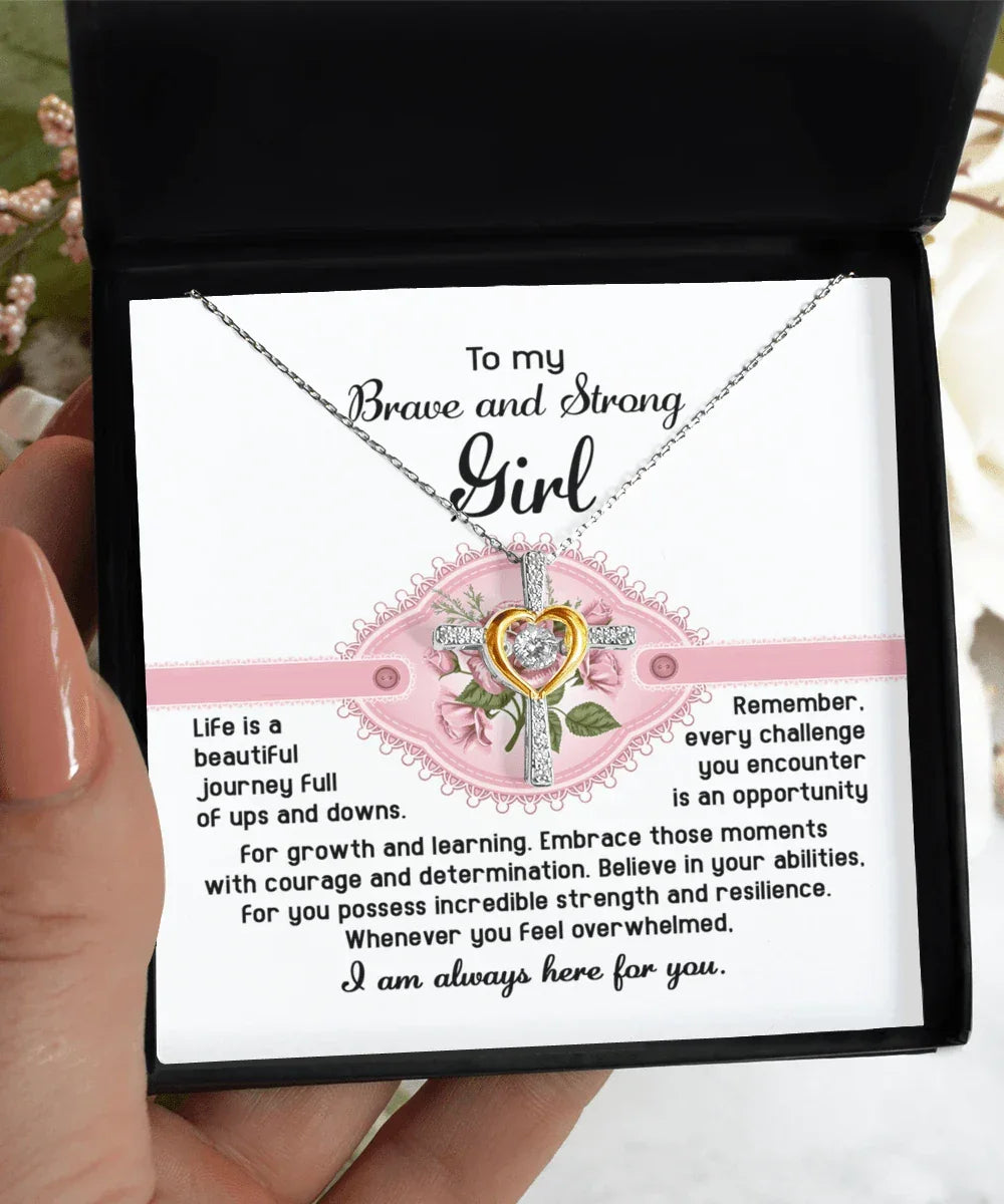 To My Brave and Strong Girl I am Always Here For You Birthday Confirmation Graduation Cross Pendant Necklace Gift