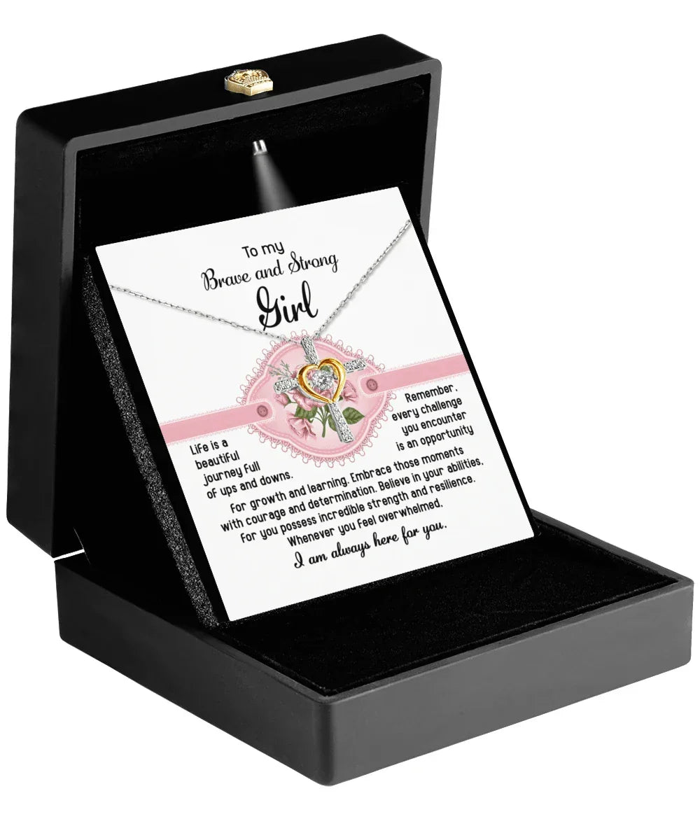 To My Brave and Strong Girl I am Always Here For You Birthday Confirmation Graduation Cross Pendant Necklace Gift