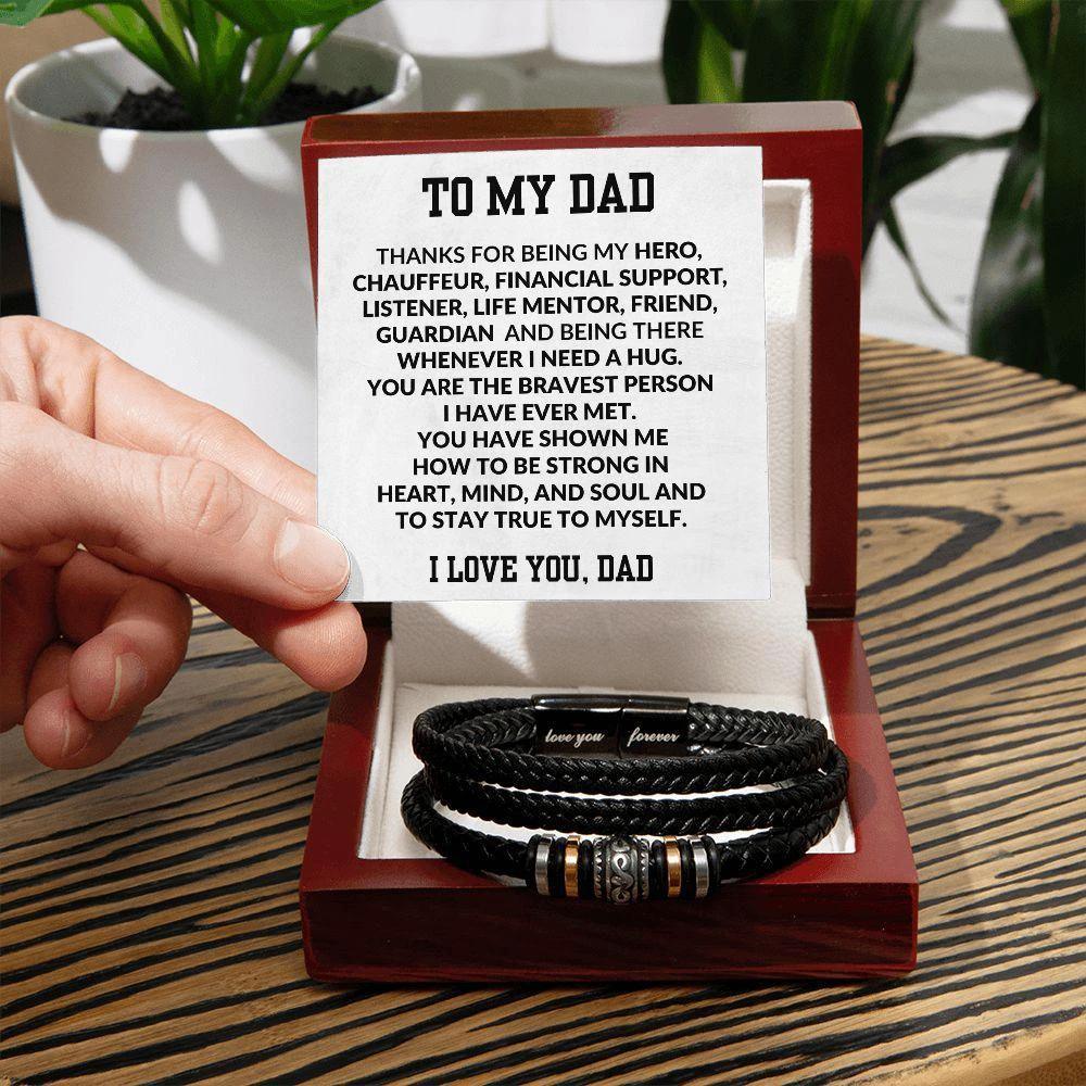 To My Dad Strong in Heart Braided Leather Bracelet