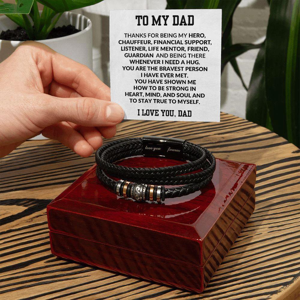To My Dad Strong in Heart Braided Leather Bracelet