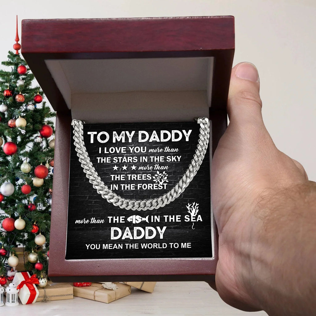 To My Daddy You Mean the World To Me Cuban Link Chain Necklace with Message Card
