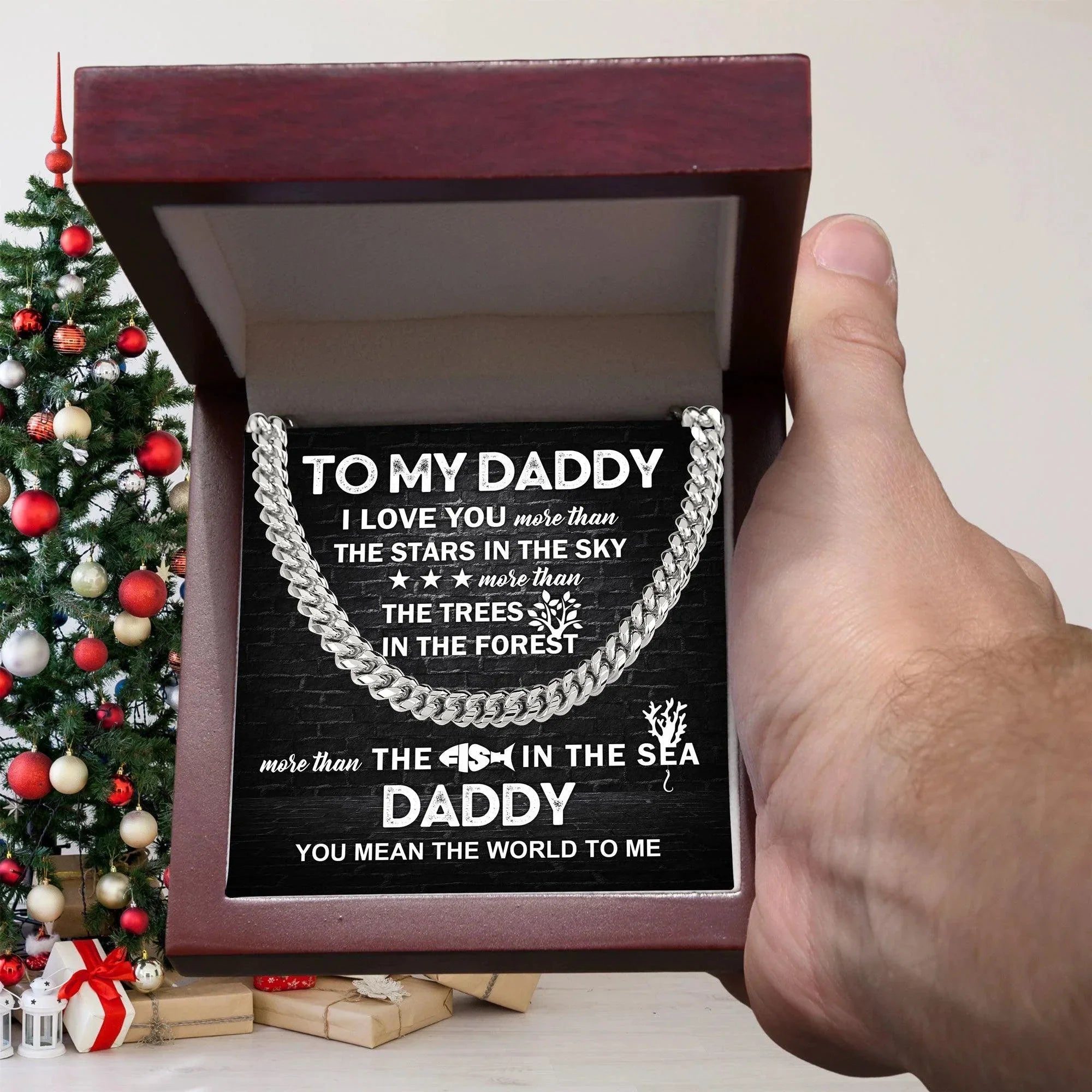 To My Daddy You Mean the World To Me Cuban Link Chain Necklace with Message Card
