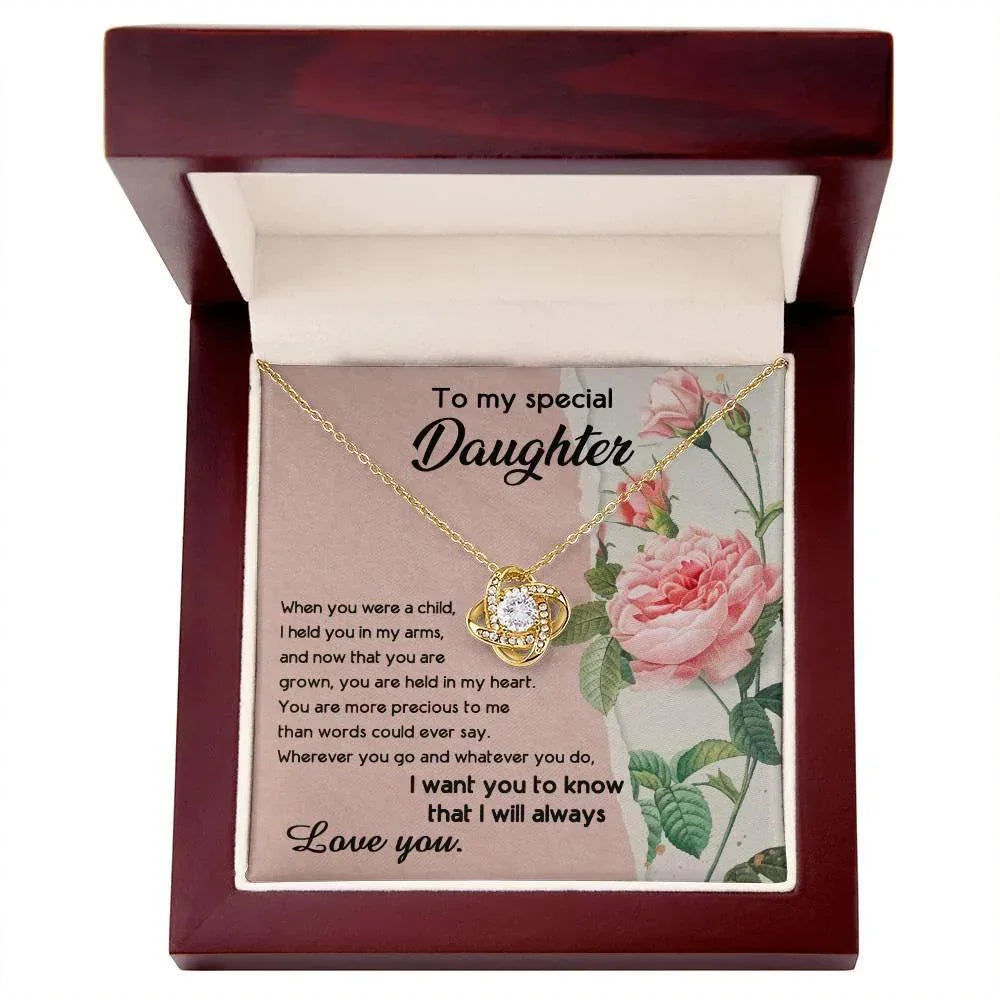 To My Daughter, I held You In My Arms Love Knot Necklace
