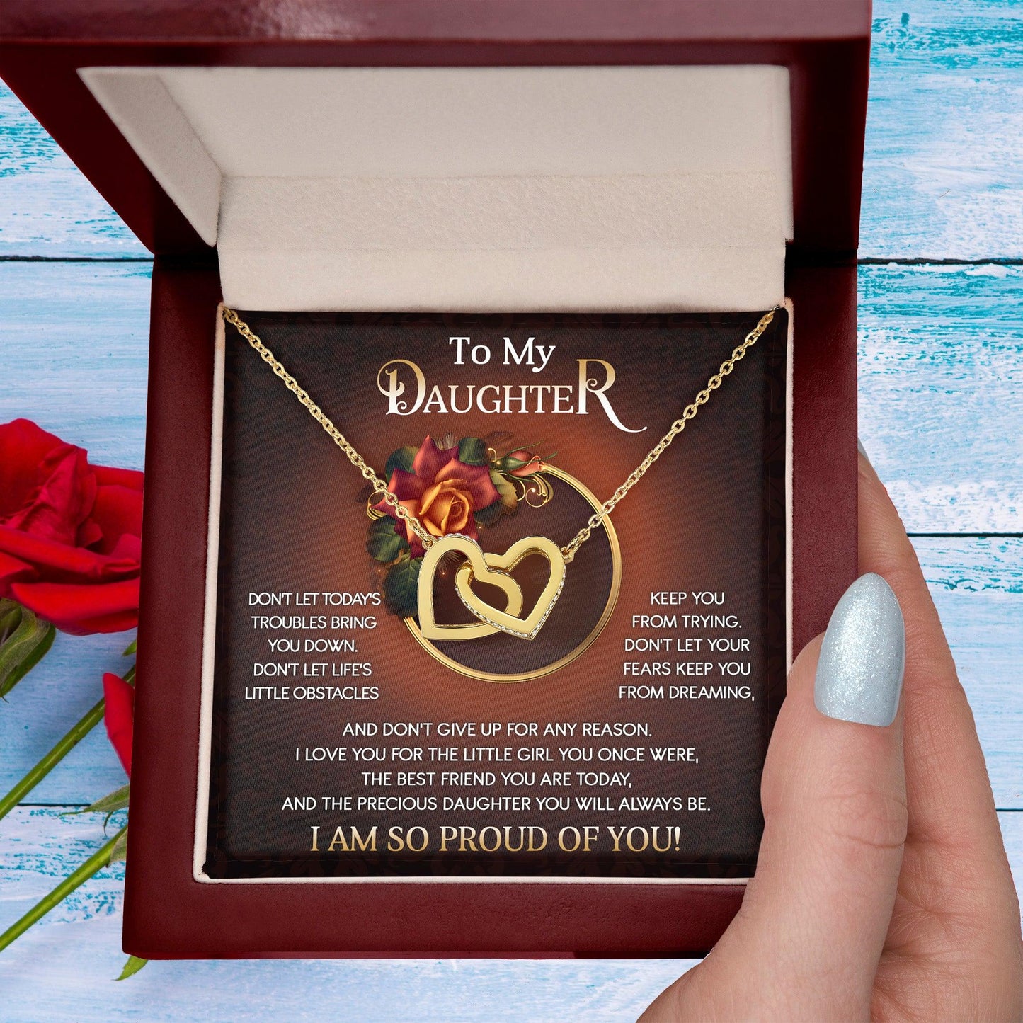 To My Daughter I Love You For The Little Girl You Once Were The Precious Daughter You Will Always Be Interlocking Hearts Necklace - Mallard Moon Gift Shop