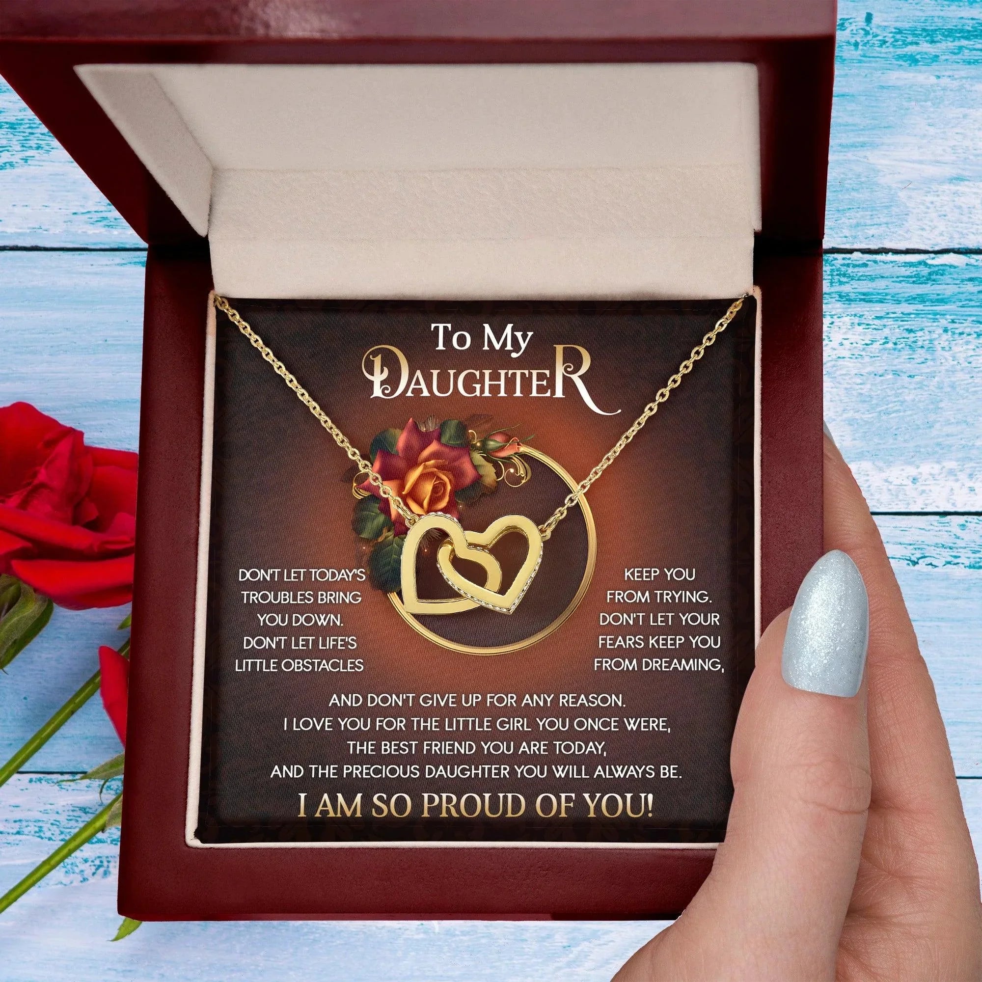 To My Daughter I Love You For The Little Girl You Once Were The Precious Daughter You Will Always Be Interlocking Hearts Necklace