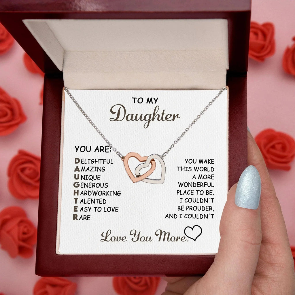 To My Daughter I Love You More Interlocking Hearts Necklace