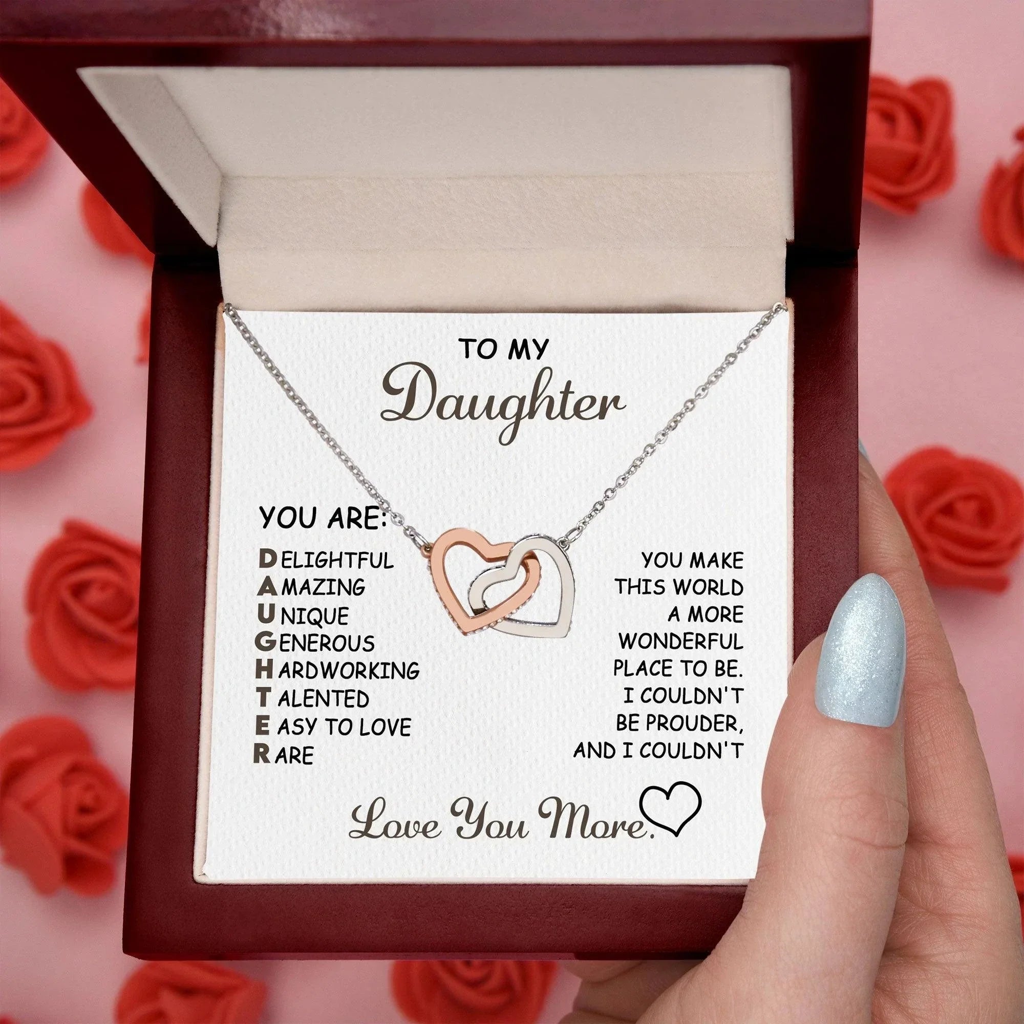 To My Daughter I Love You More Interlocking Hearts Necklace