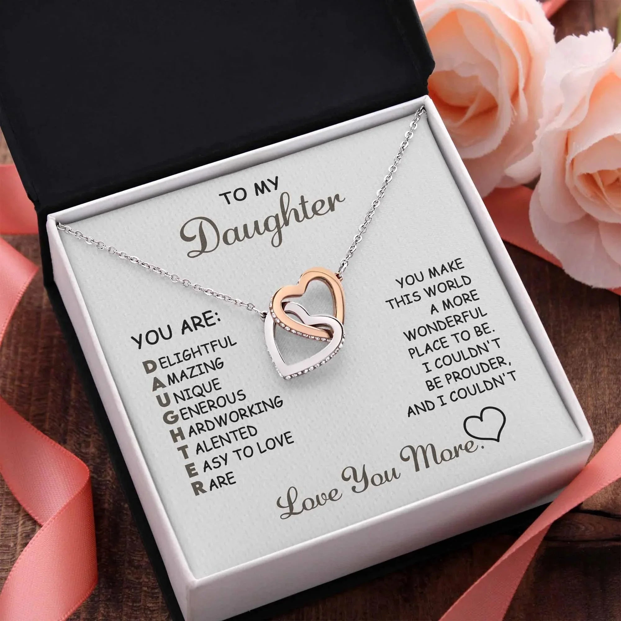 To My Daughter I Love You More Interlocking Hearts Necklace