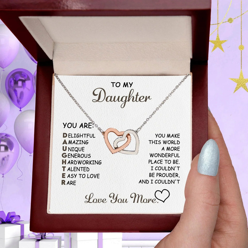 To My Daughter I Love You More Interlocking Hearts Necklace