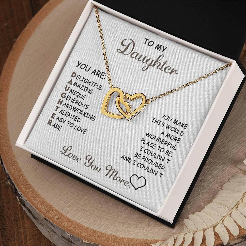 To My Daughter I Love You More Interlocking Hearts Necklace
