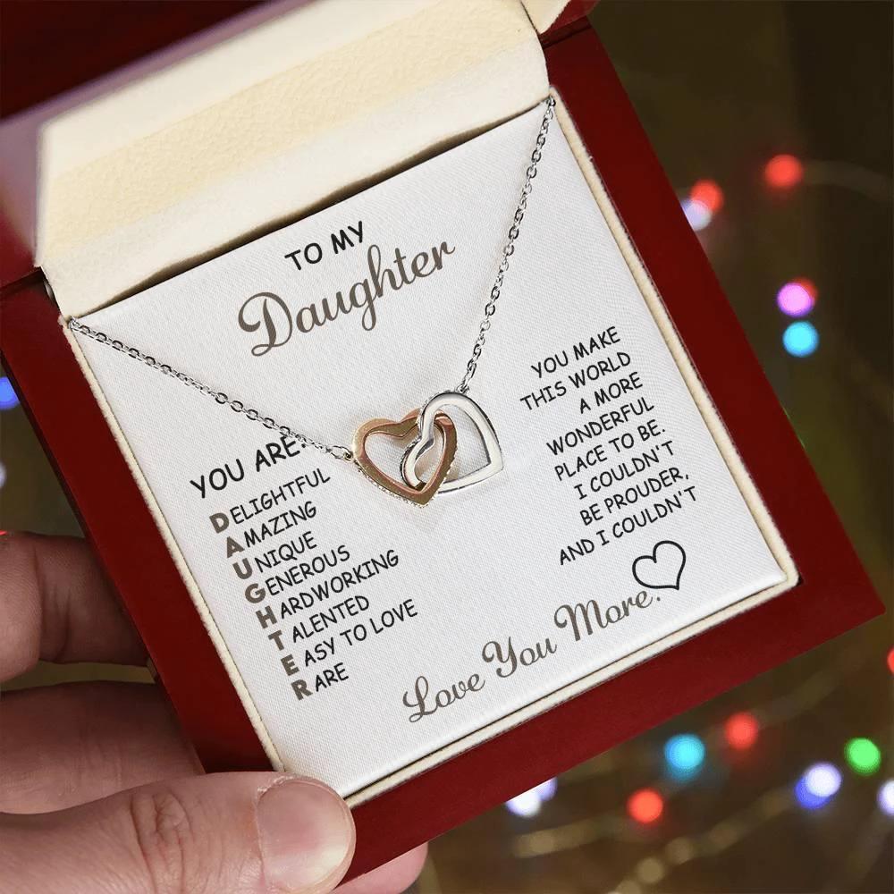 To My Daughter I Love You More Interlocking Hearts Necklace